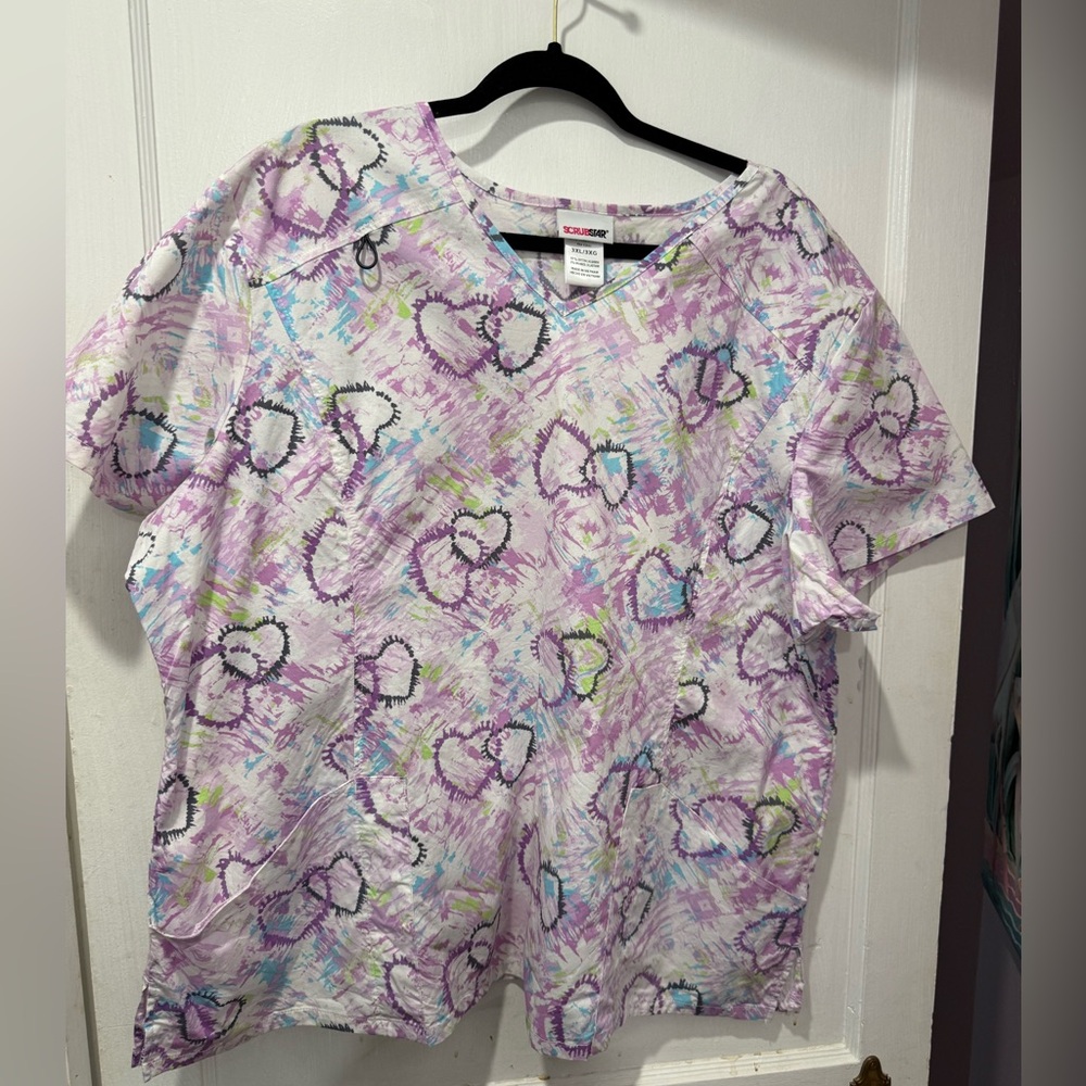 Scrubstar Multicolor Heart Print Scrub Top